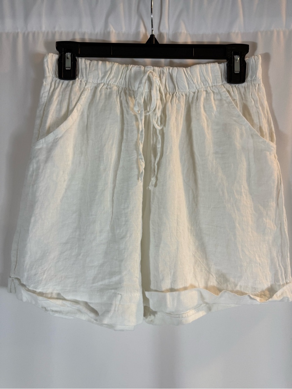 Women’s Soft Drawstring 100% Linen Shorts - White made in Italy Size: S
